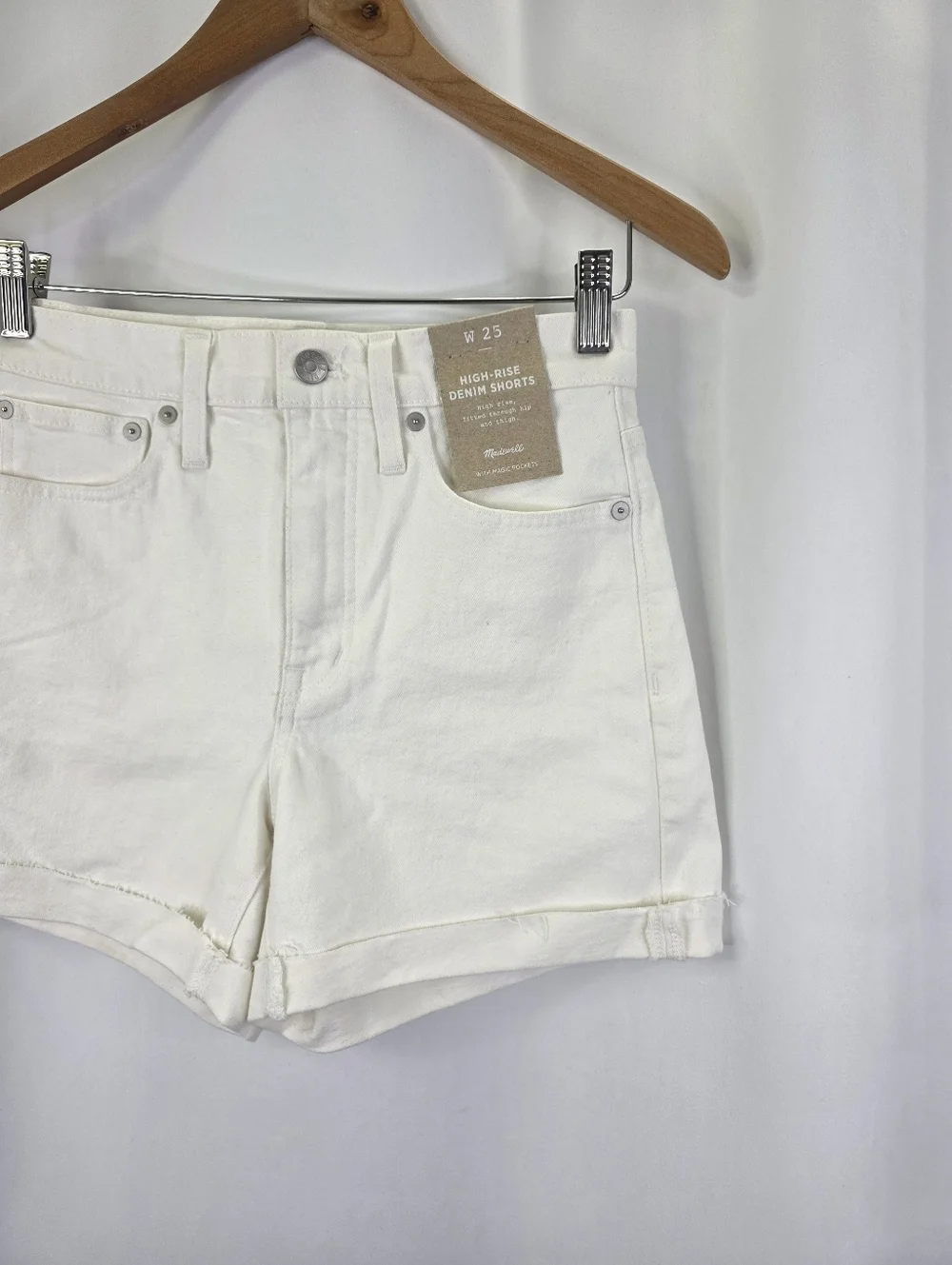 NEW‎ Madewell Women's Size 25 High Rise Denim Shorts White Fitted Cuffed Cotton